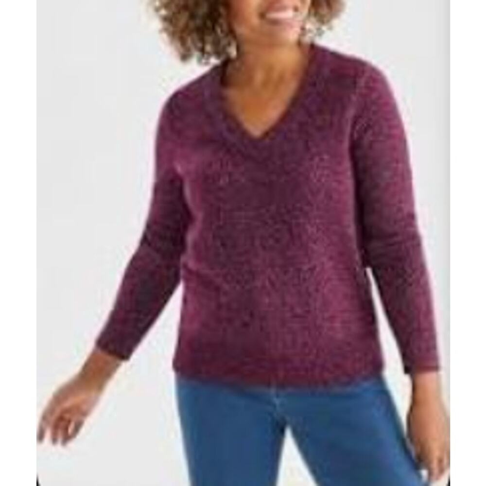 Style & Co Women Petite Whimsy Shine  V-Neck Sweater PXL